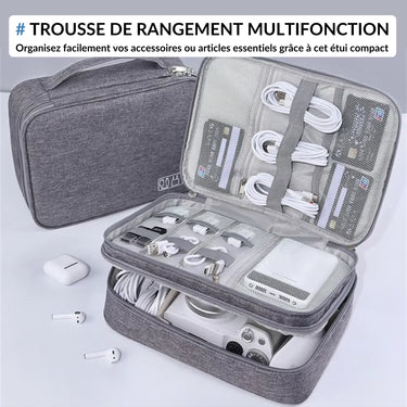 Trousse de Rangement Multifonction 2 Compartiments : Organisez vos cùbles, accessoires électroniques et essentiels de voyage dans cet étui compact et pratique. Idéal pour un rangement efficace et ordonné.